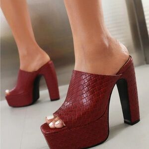 Elegant Red Woven Mules